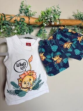 5/$35 Kids White Lion Tank Top & Navy Jungle Shorts Matching Set